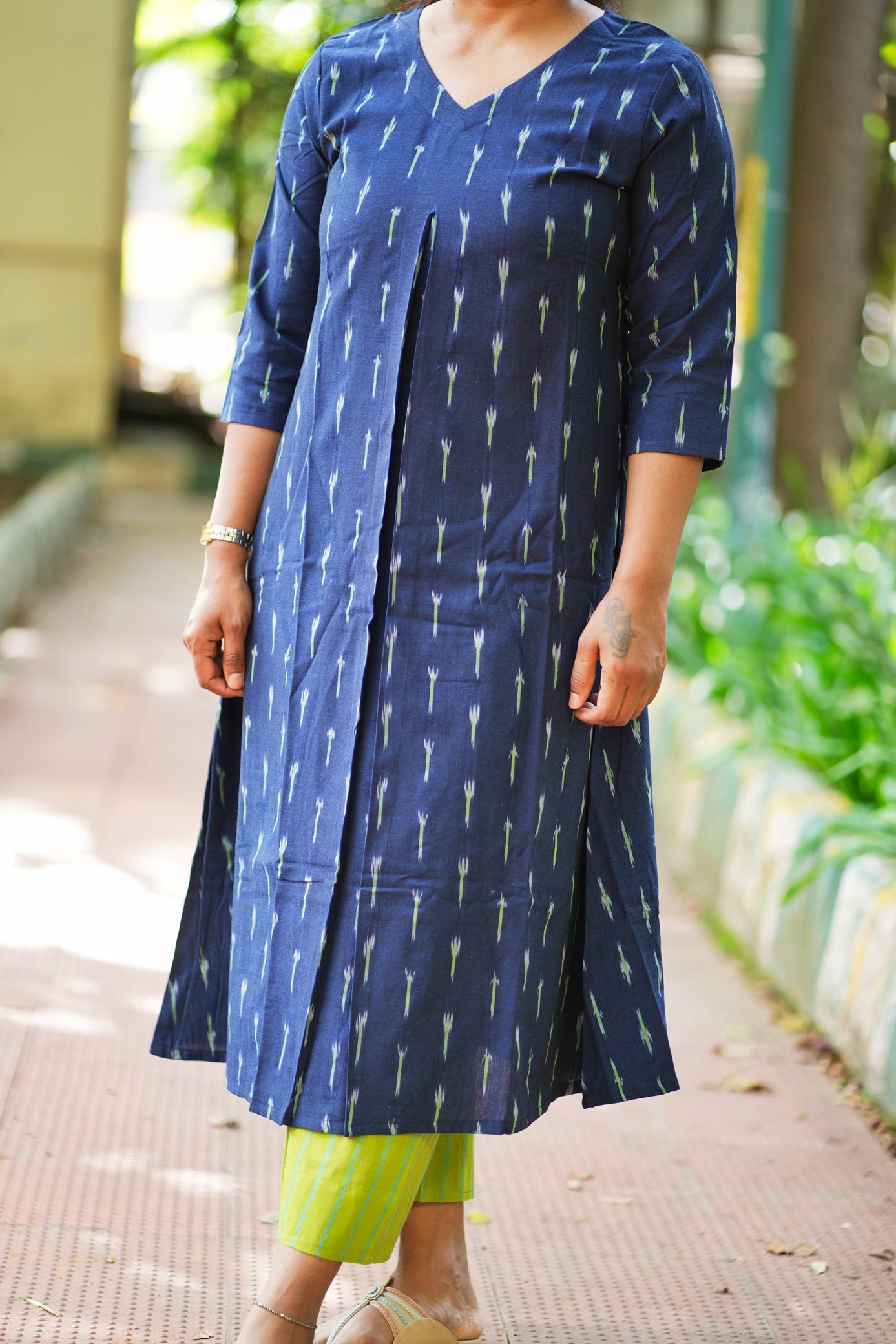 Dina Collection - A line ikkat kurtha set with pocket