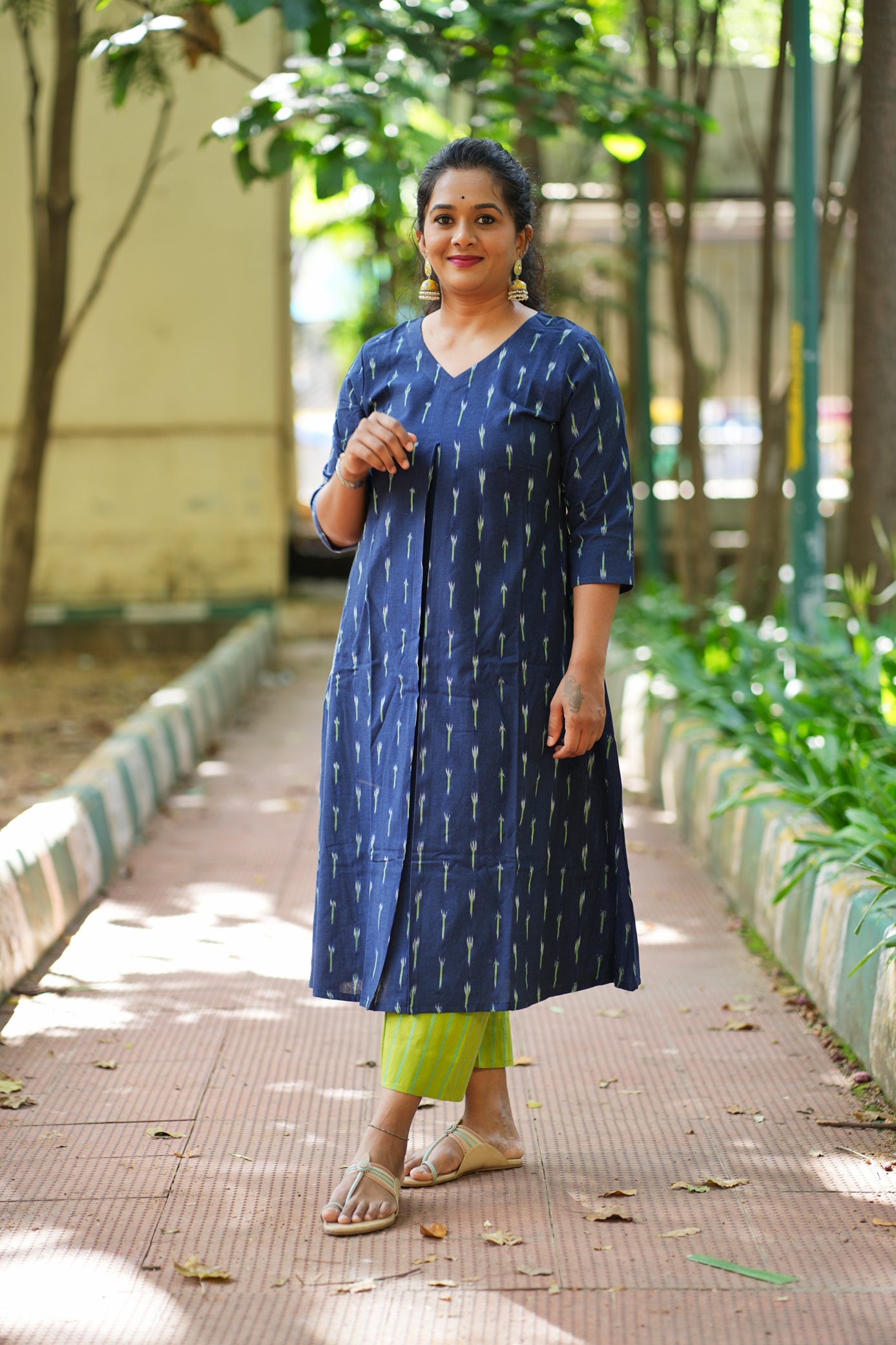 Dina Collection - A line ikkat kurtha set with pocket