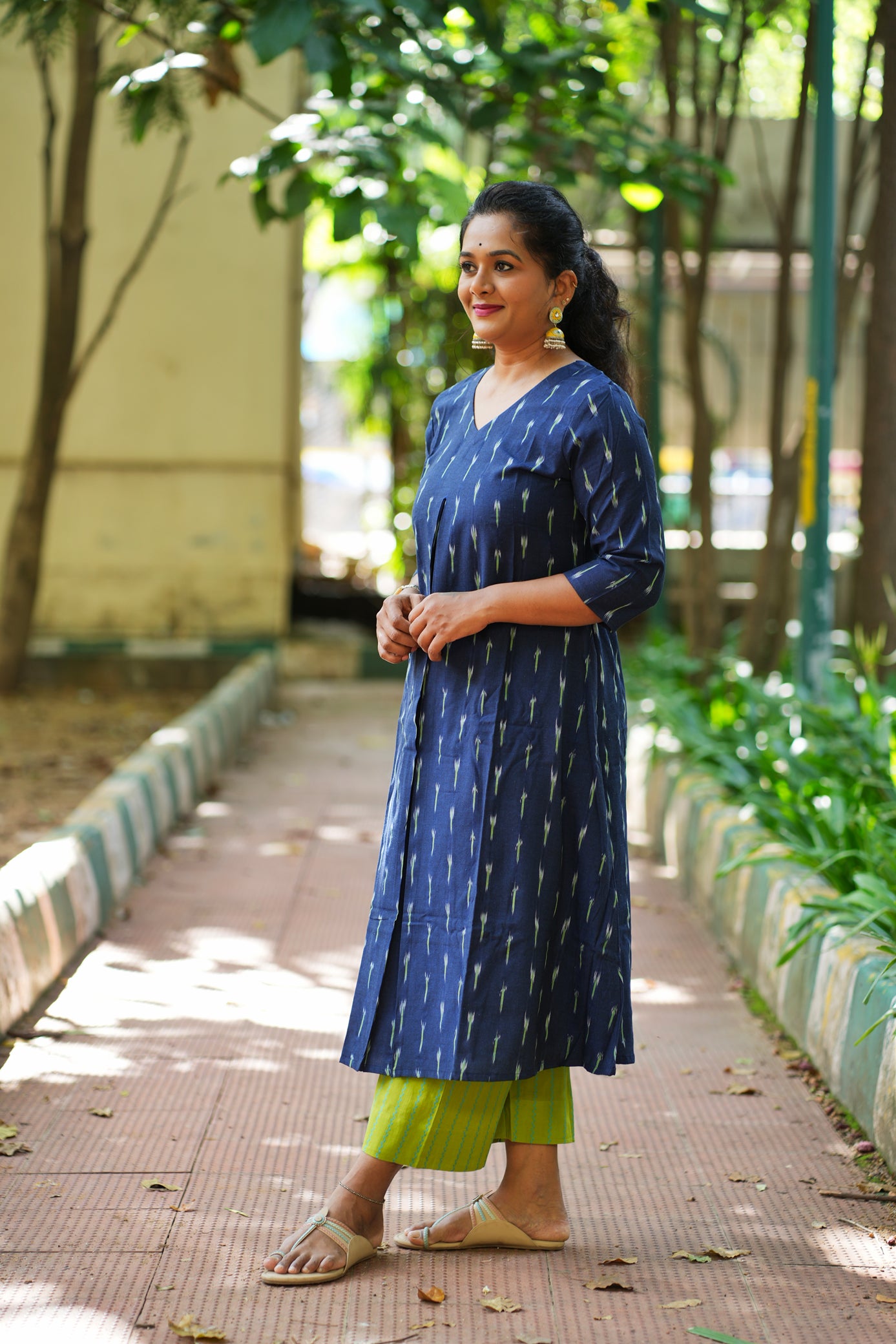 Dina Collection - A line ikkat kurtha set with pocket